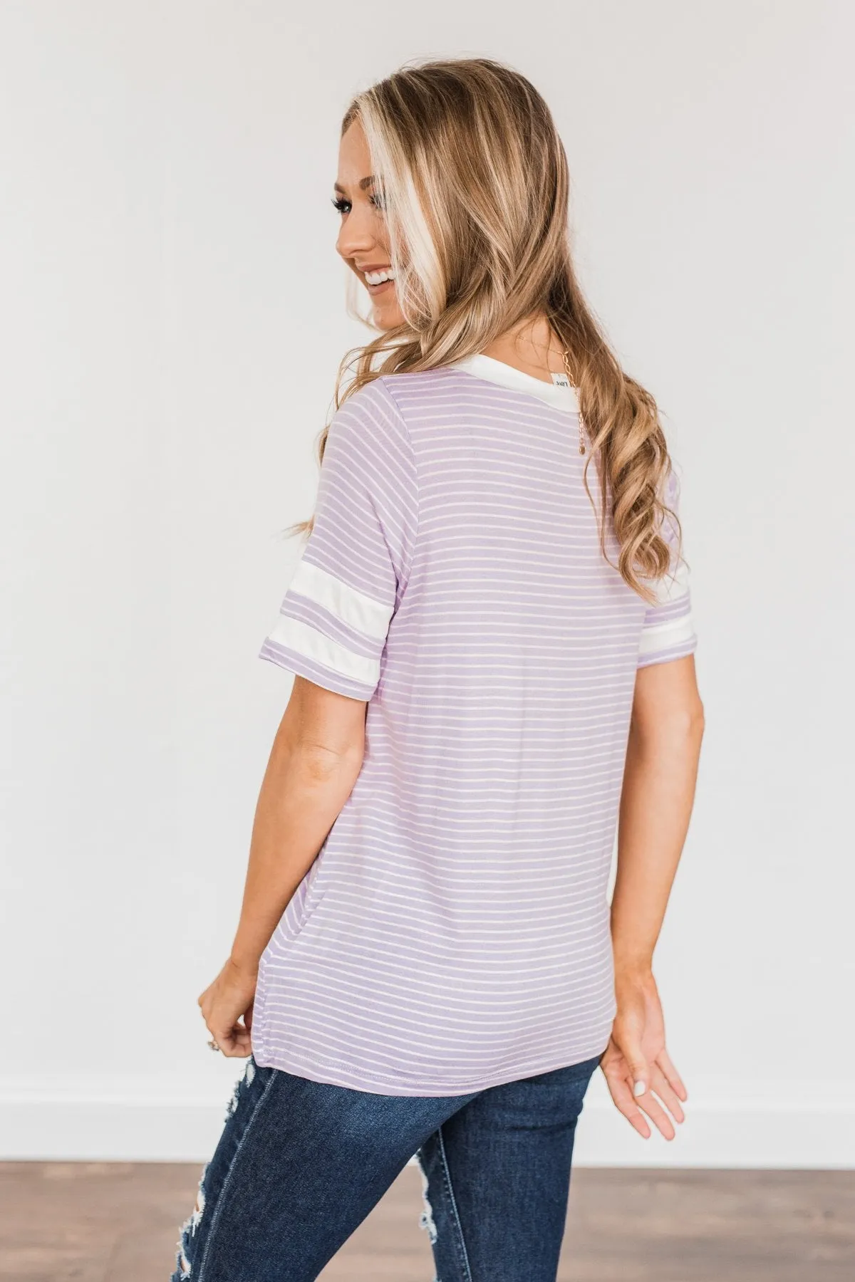 Looking Lovely Varsity Stripe Top- Lilac