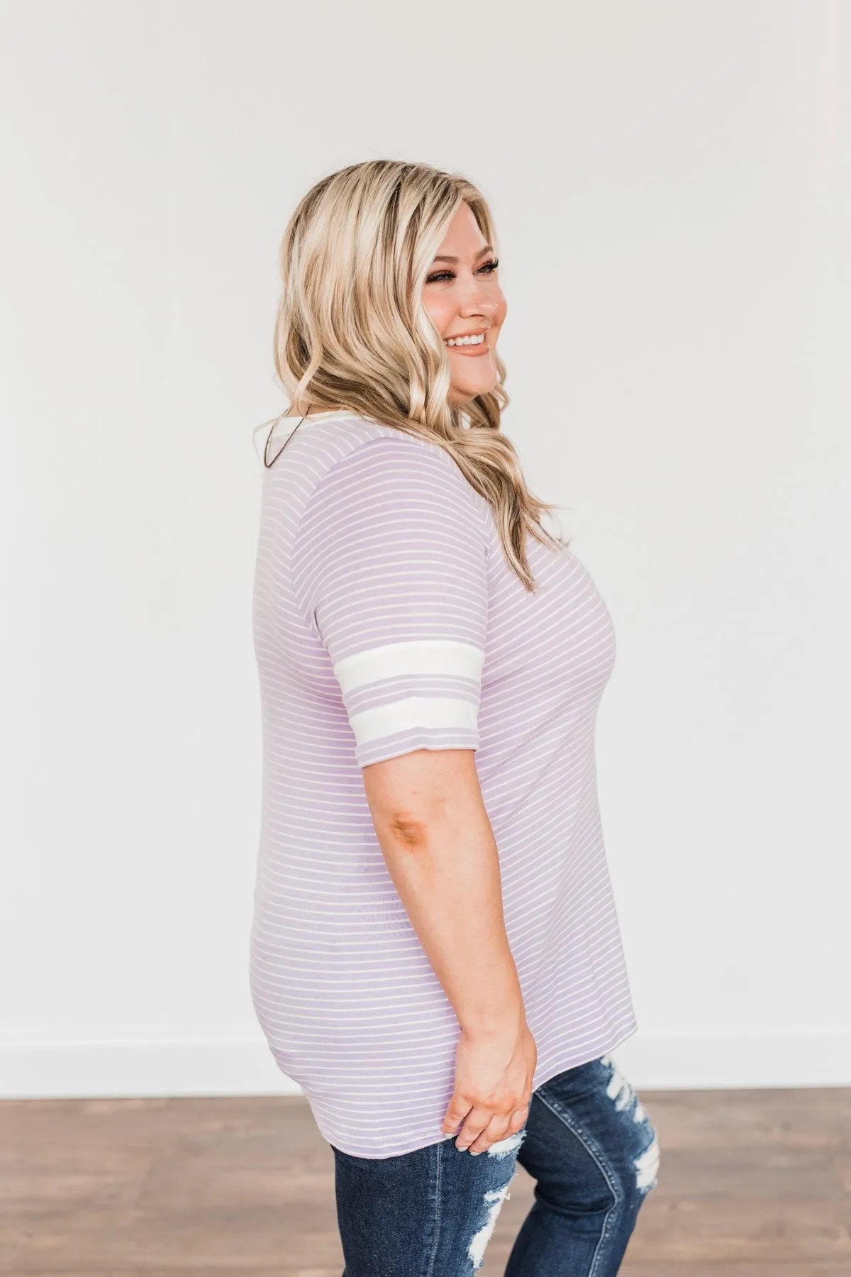 Looking Lovely Varsity Stripe Top- Lilac