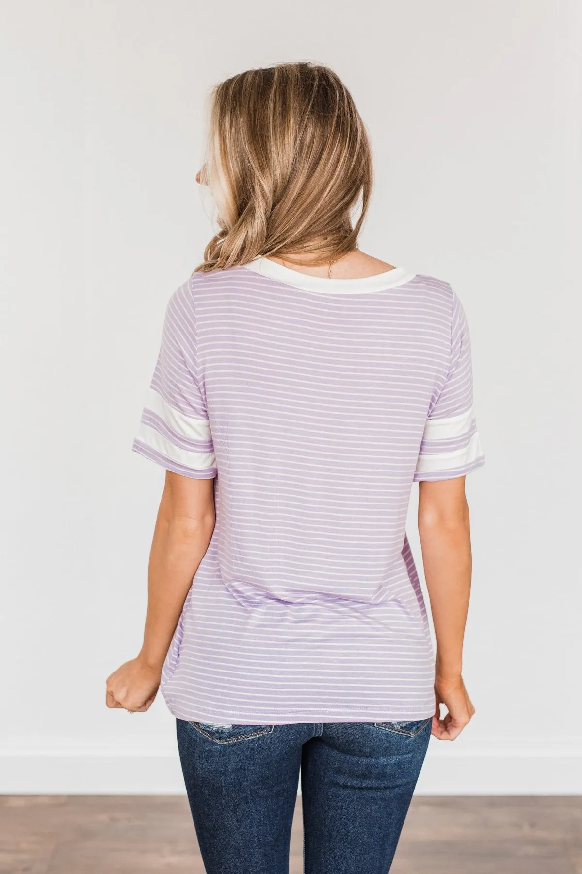 Looking Lovely Varsity Stripe Top- Lilac