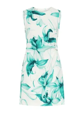 Marella Cupola Floral Side Drape Dress in Emerald