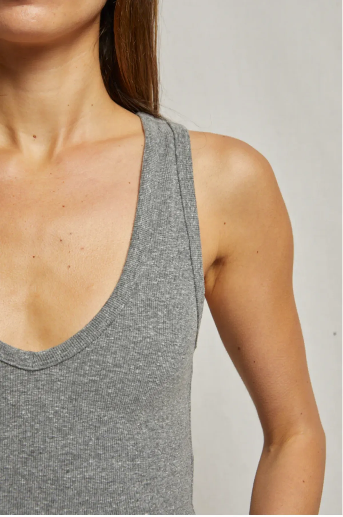 Maria V Neck Tank - Heather Grey