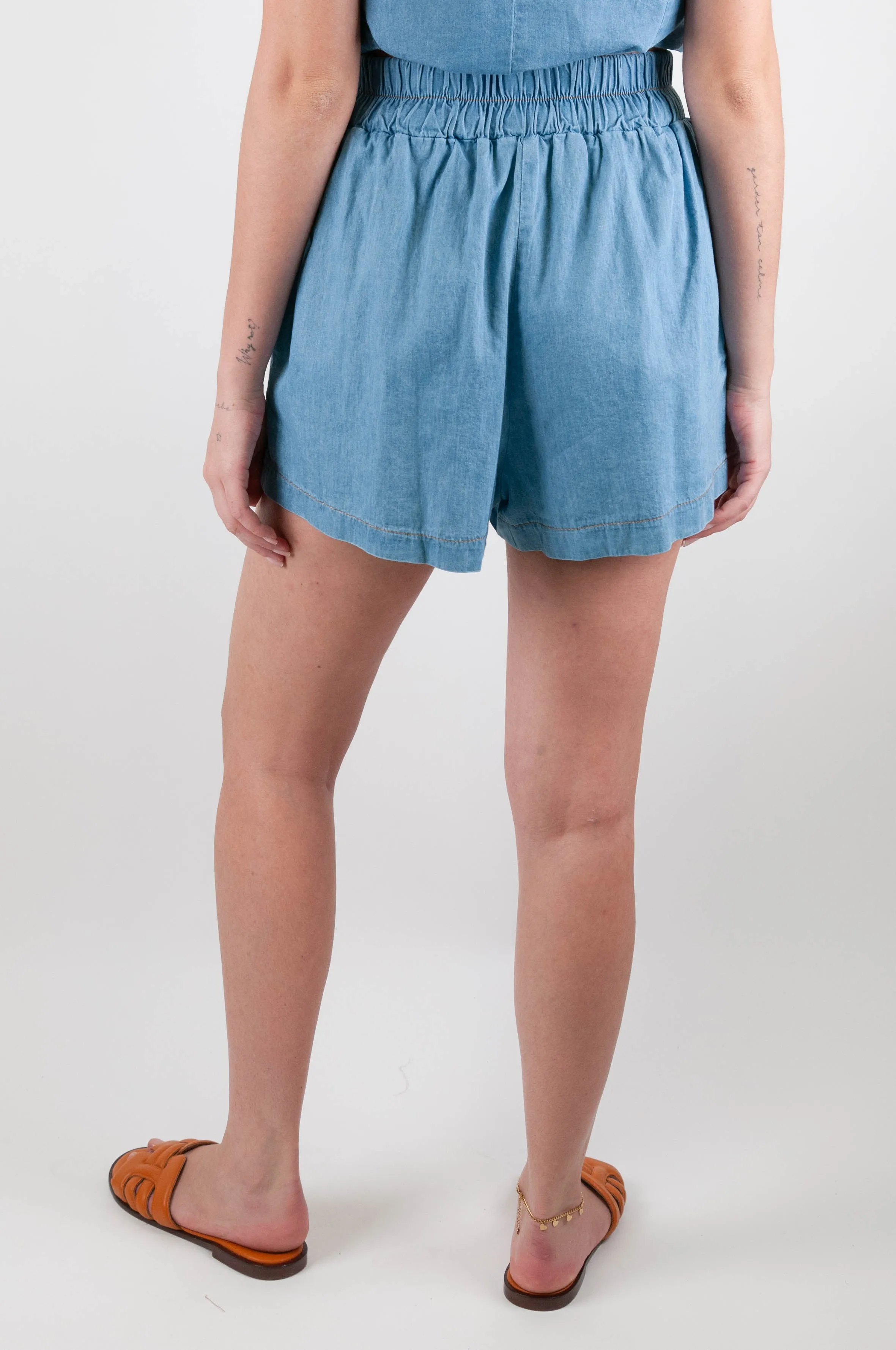 Motel - Shorts in chambray con coulisse