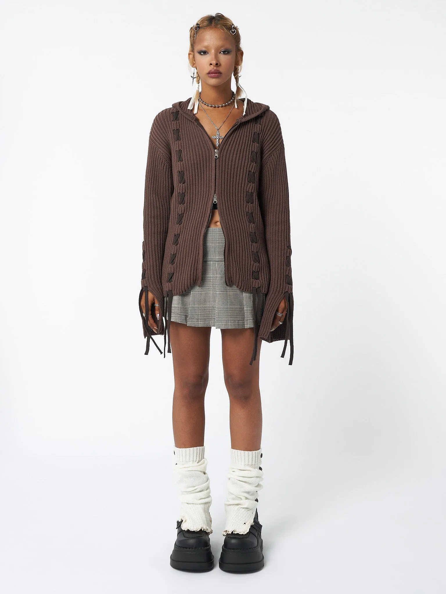 Nixie Brown Lace Up Cardigan