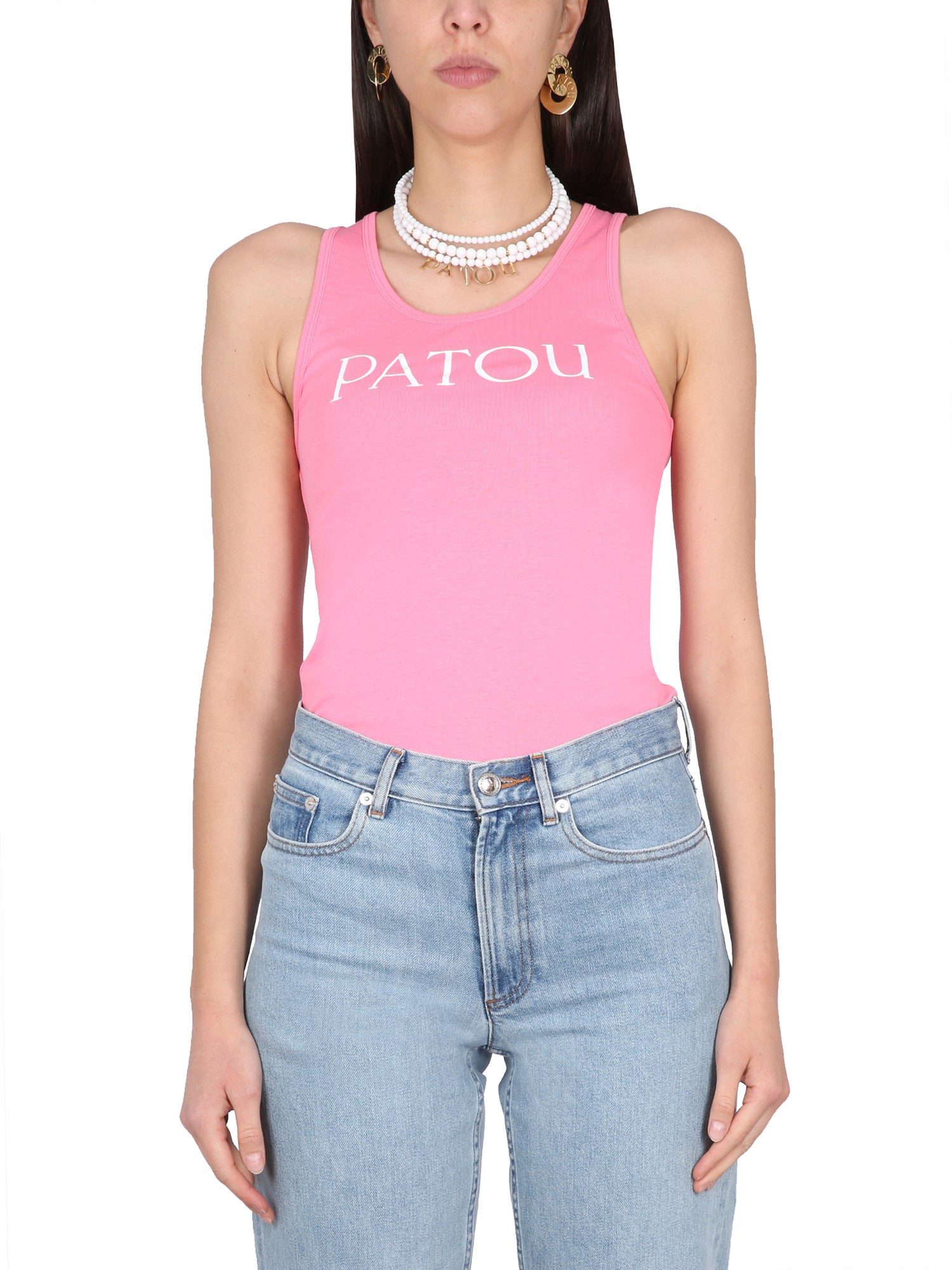 PATOU    COTTON TANK TOP WITH LOGO PRINT