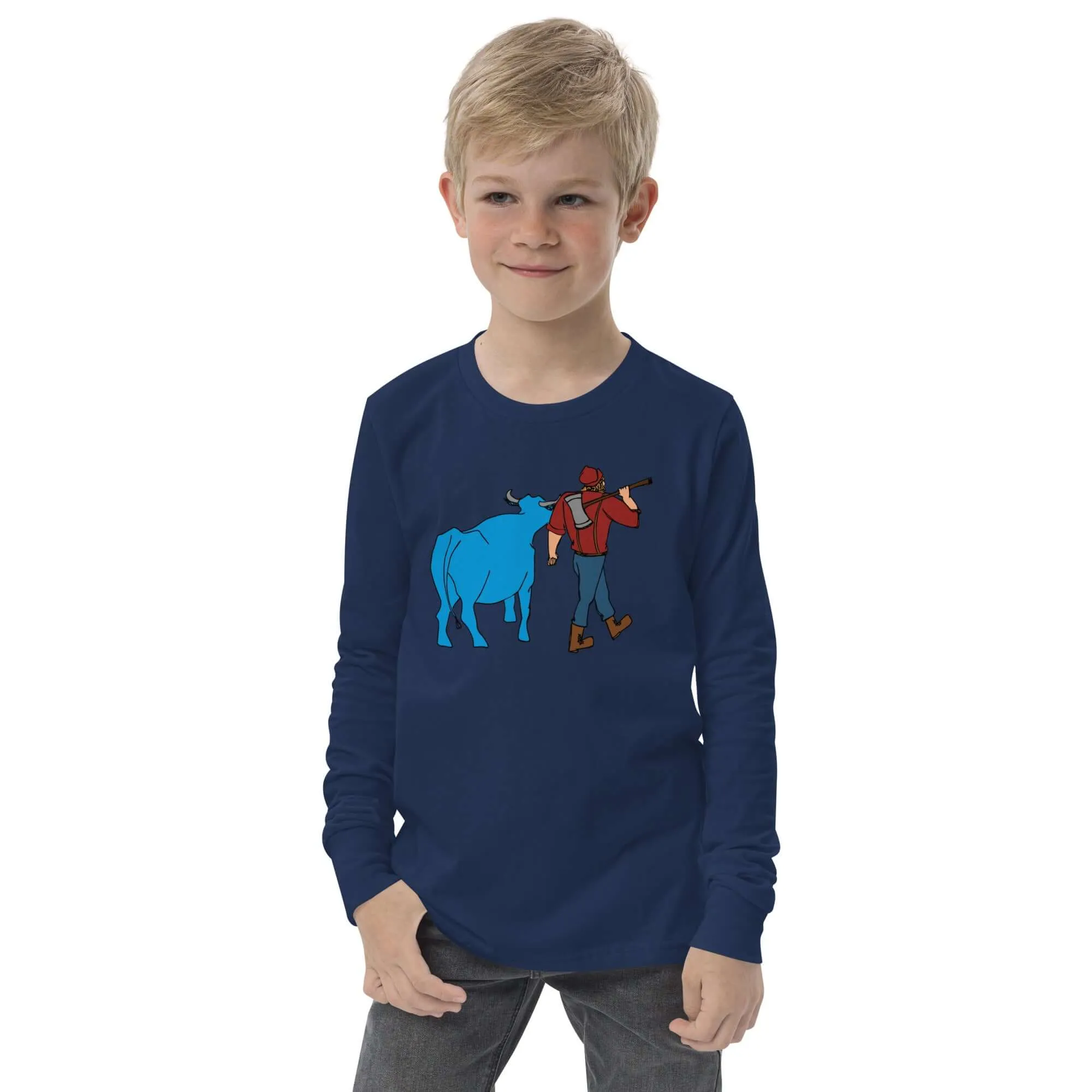 Paul Bunyan and Babe the Blue Ox Kids Long Sleeve Shirt