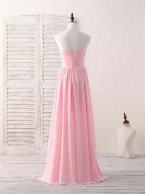 Pink Sweetheart Neck Chiffon High Low Prom Dress, Bridesmaid Dress