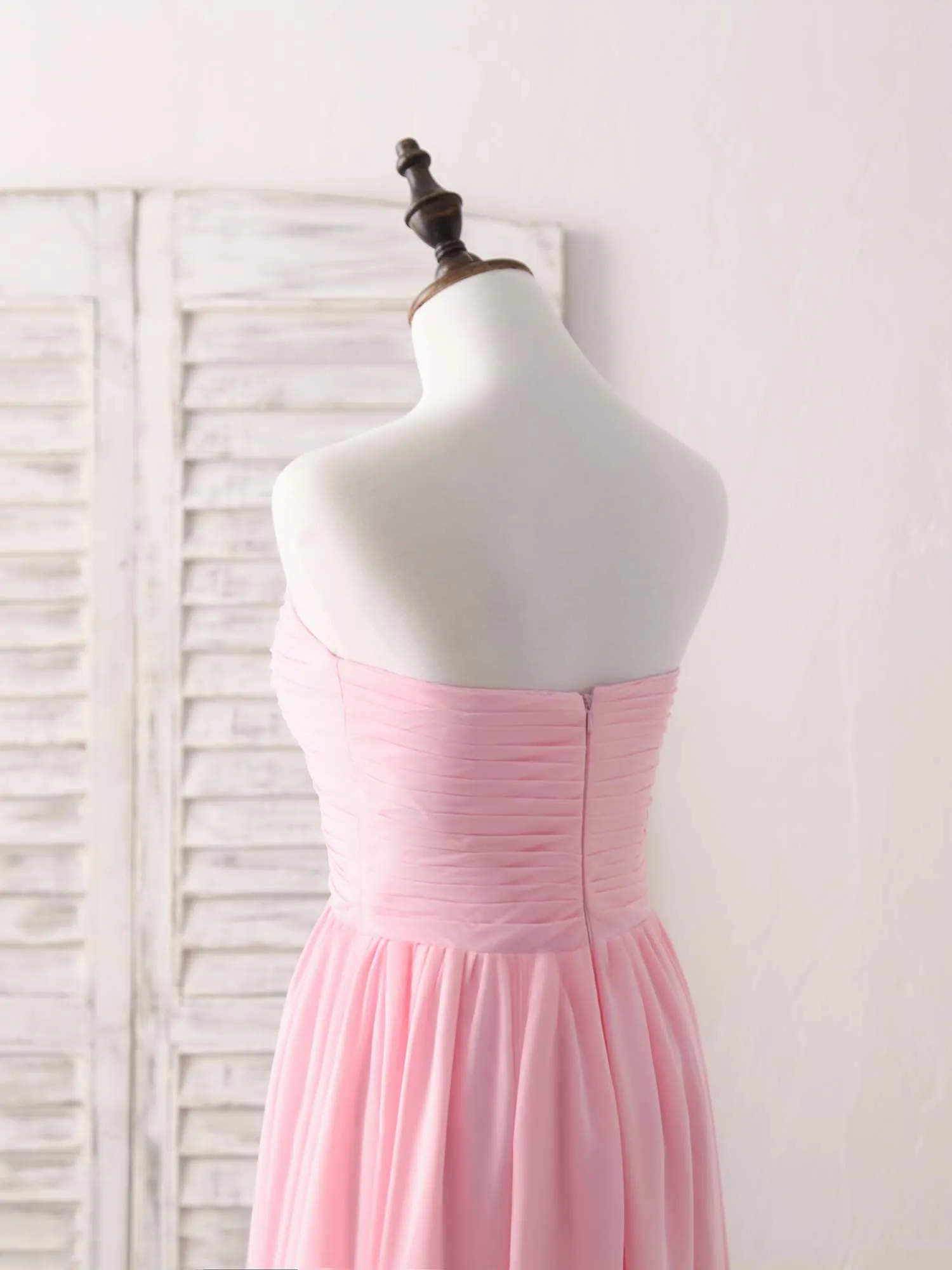 Pink Sweetheart Neck Chiffon High Low Prom Dress, Bridesmaid Dress