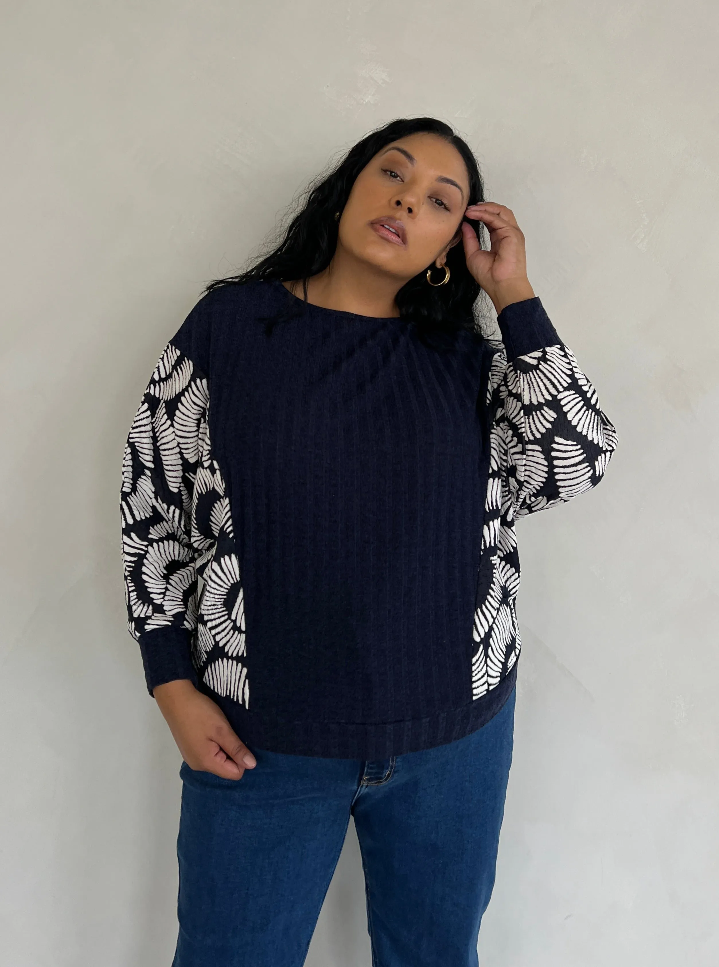 Plus Size Long Sleeve Patterned Sweater