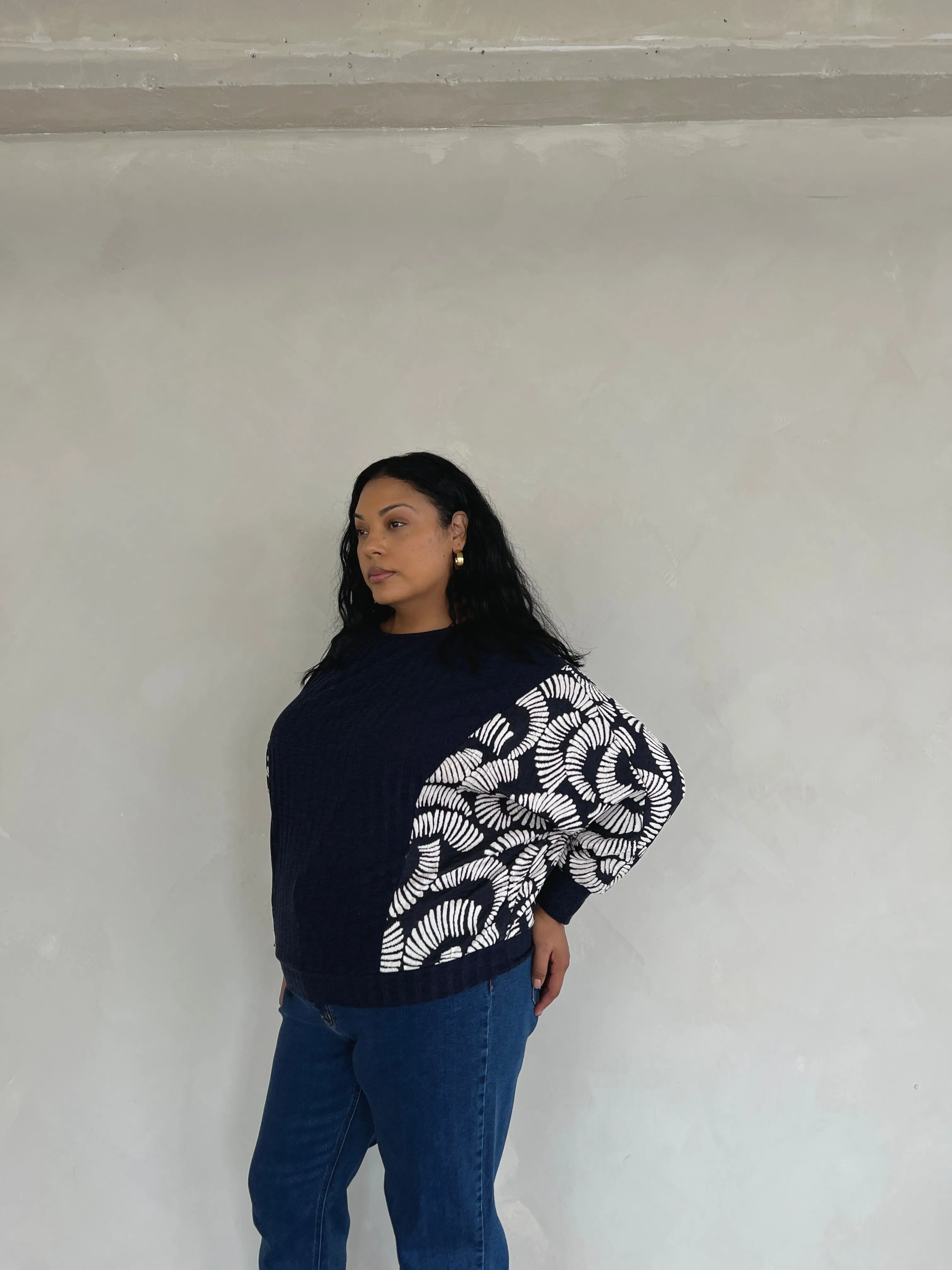 Plus Size Long Sleeve Patterned Sweater