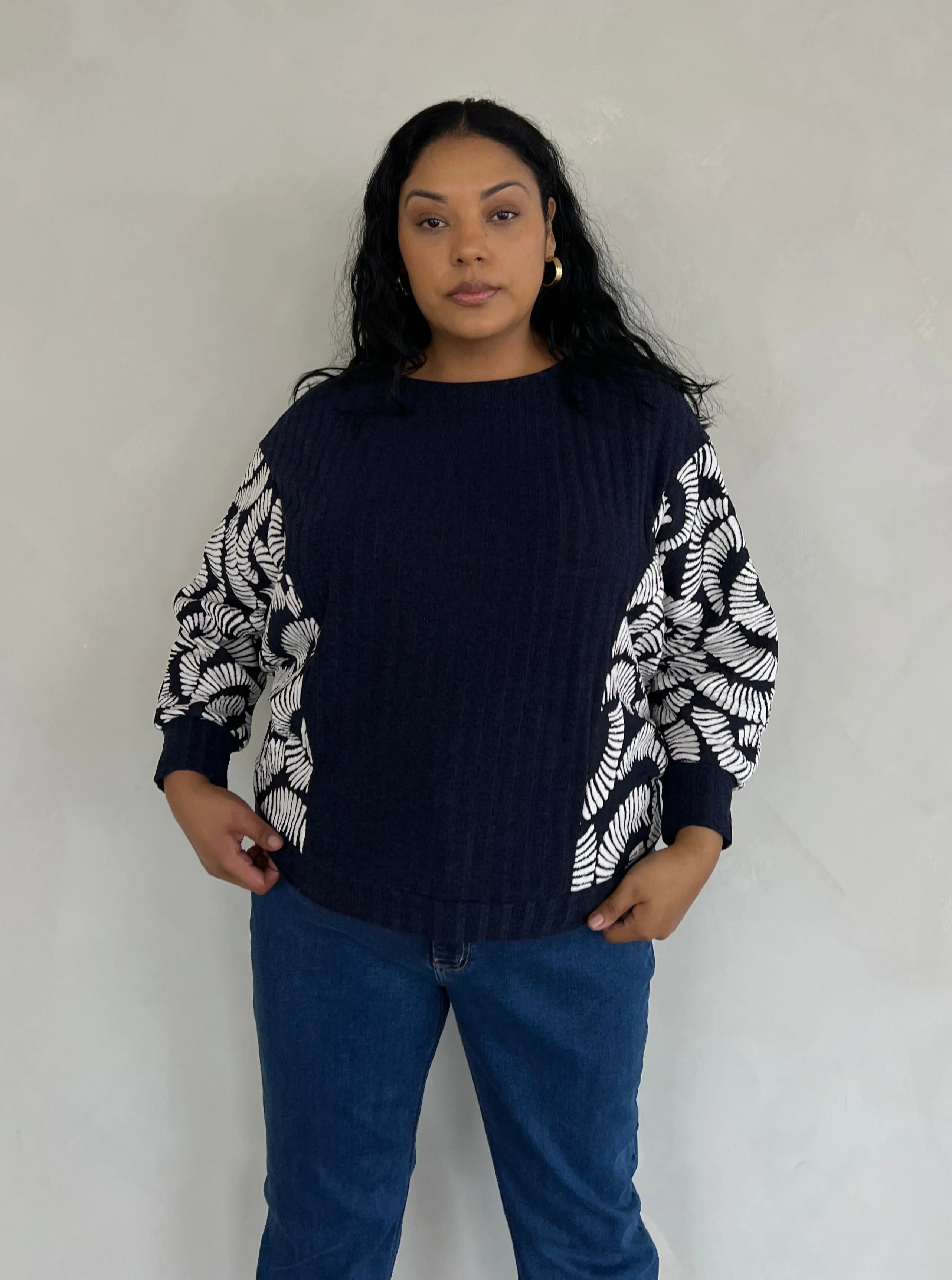 Plus Size Long Sleeve Patterned Sweater