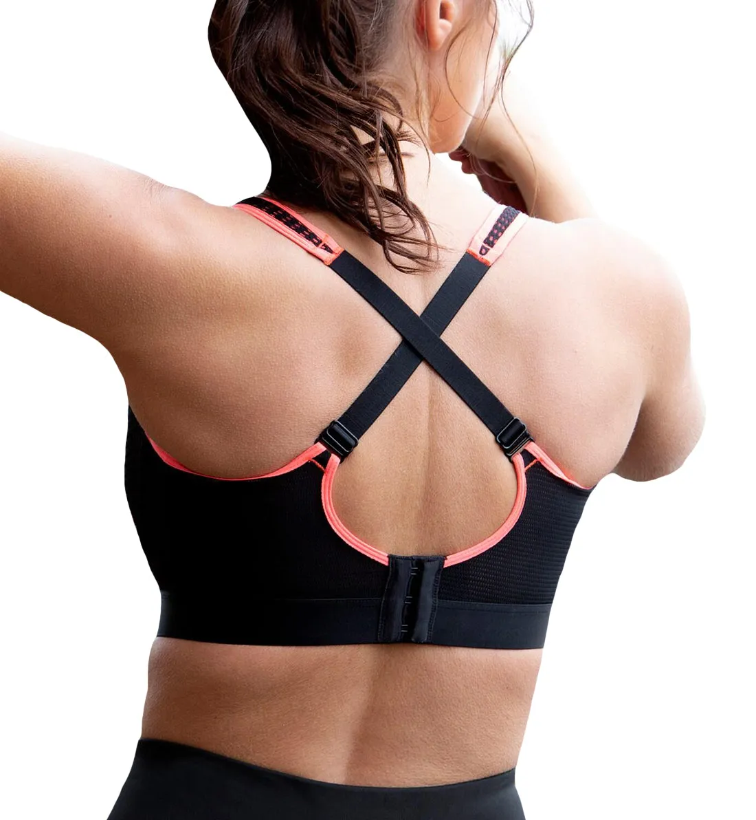 Pour Moi Energy Underwire Light Padded Cross Back Sports Bra (97005) - Black/Coral