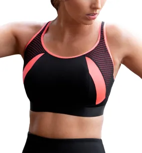 Pour Moi Energy Underwire Light Padded Cross Back Sports Bra (97005) - Black/Coral