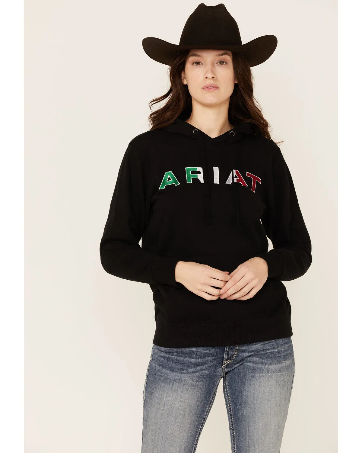 Product Name:  Ariat Women's Black R.E.A.L Mexico Embroidered Logo Pullover Hoodie