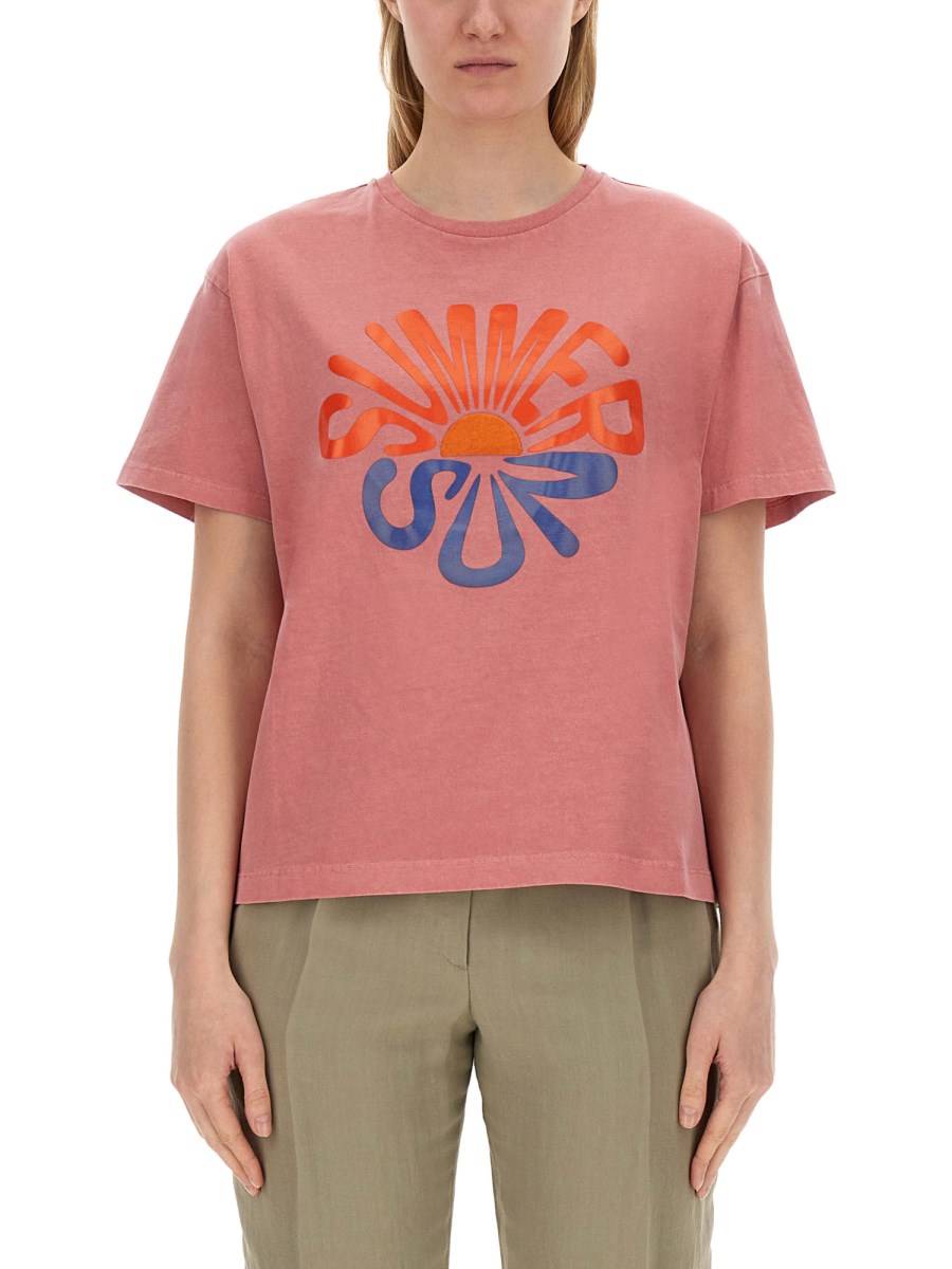 PS BY PAUL SMITH      T-SHIRT IN JERSEY DI COTONE CON STAMPA SUMMER SUN 