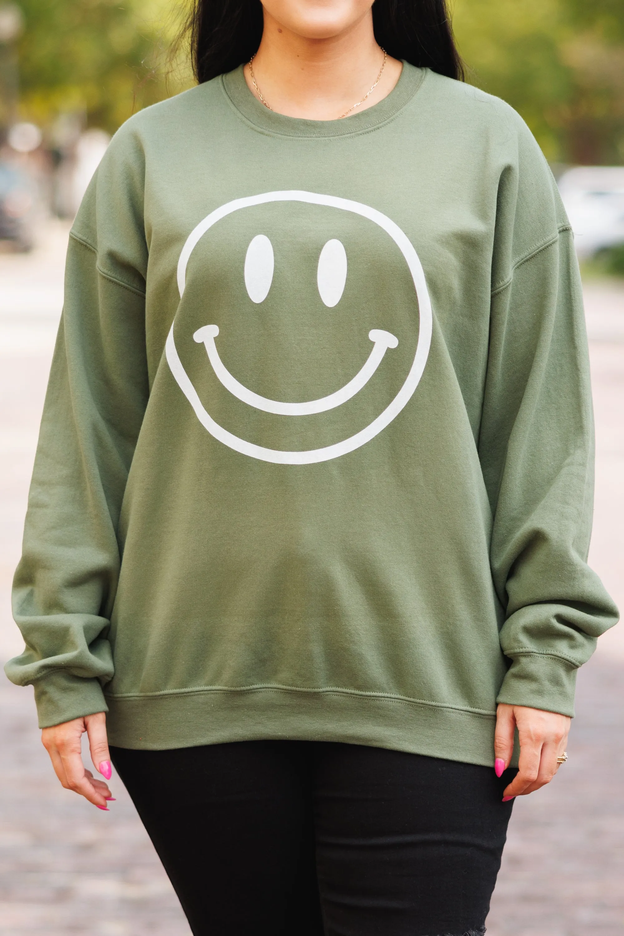 Remember To Smile Sweatshirt, Military Green