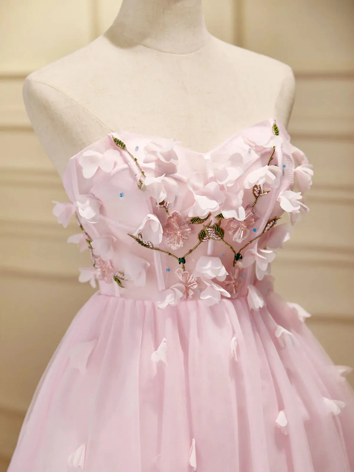 Short Pink Floral Prom Dresses, Short Pink Floral Formal Homecoming Dresses