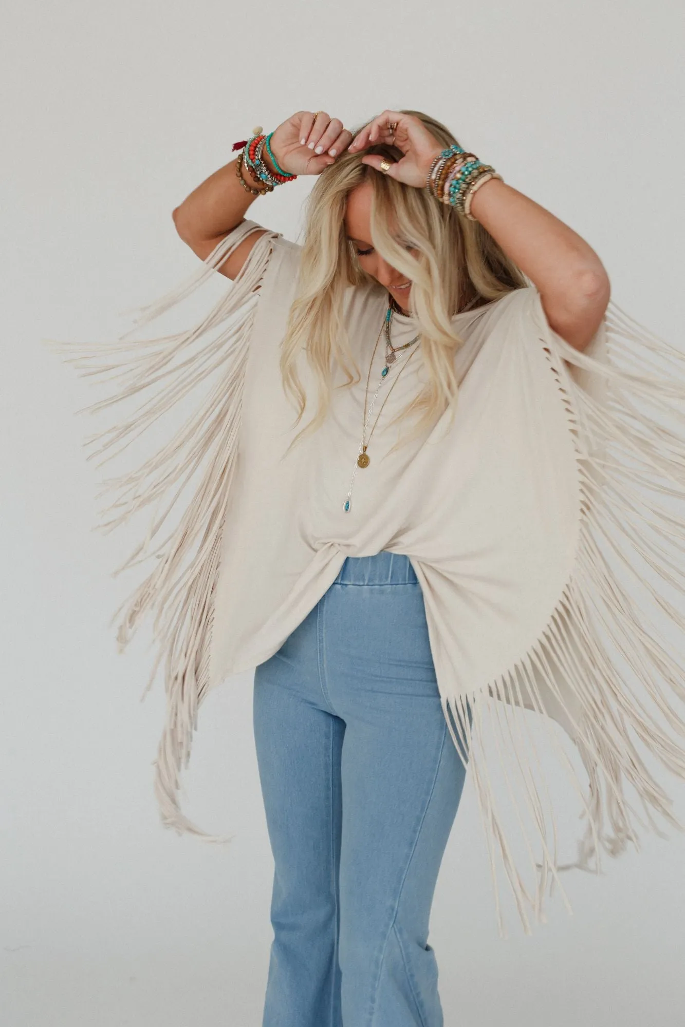 Showstopper Fringe Top - Oat