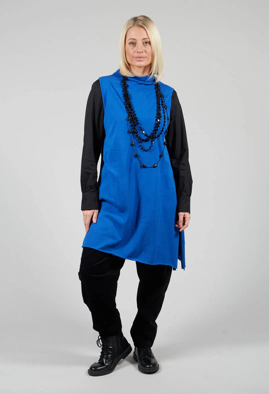 Sleeveless Top with Stand up Collar in Royal Blue