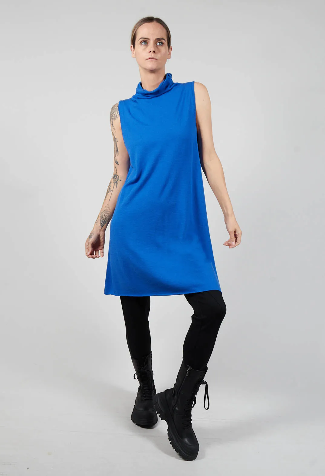 Sleeveless Top with Stand up Collar in Royal Blue