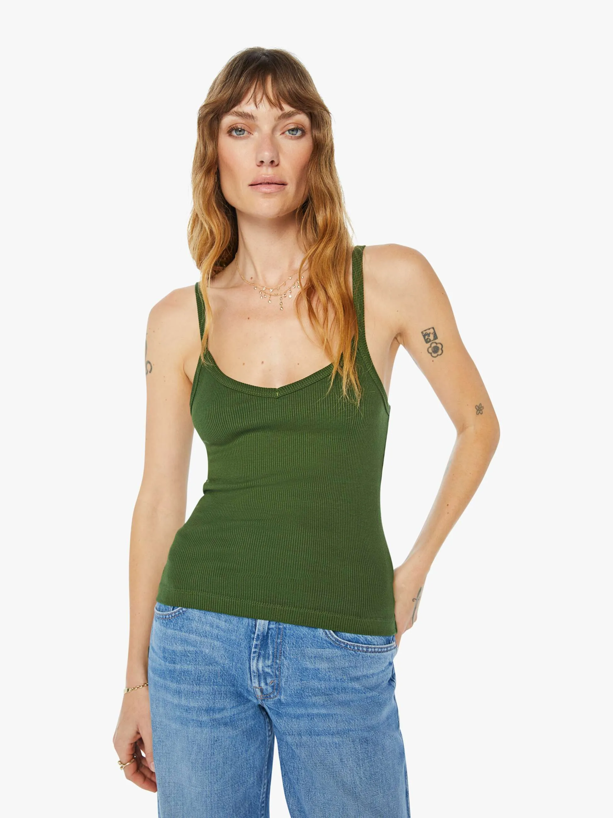 SPRWMN Rib V Neck Tank - Artichoke