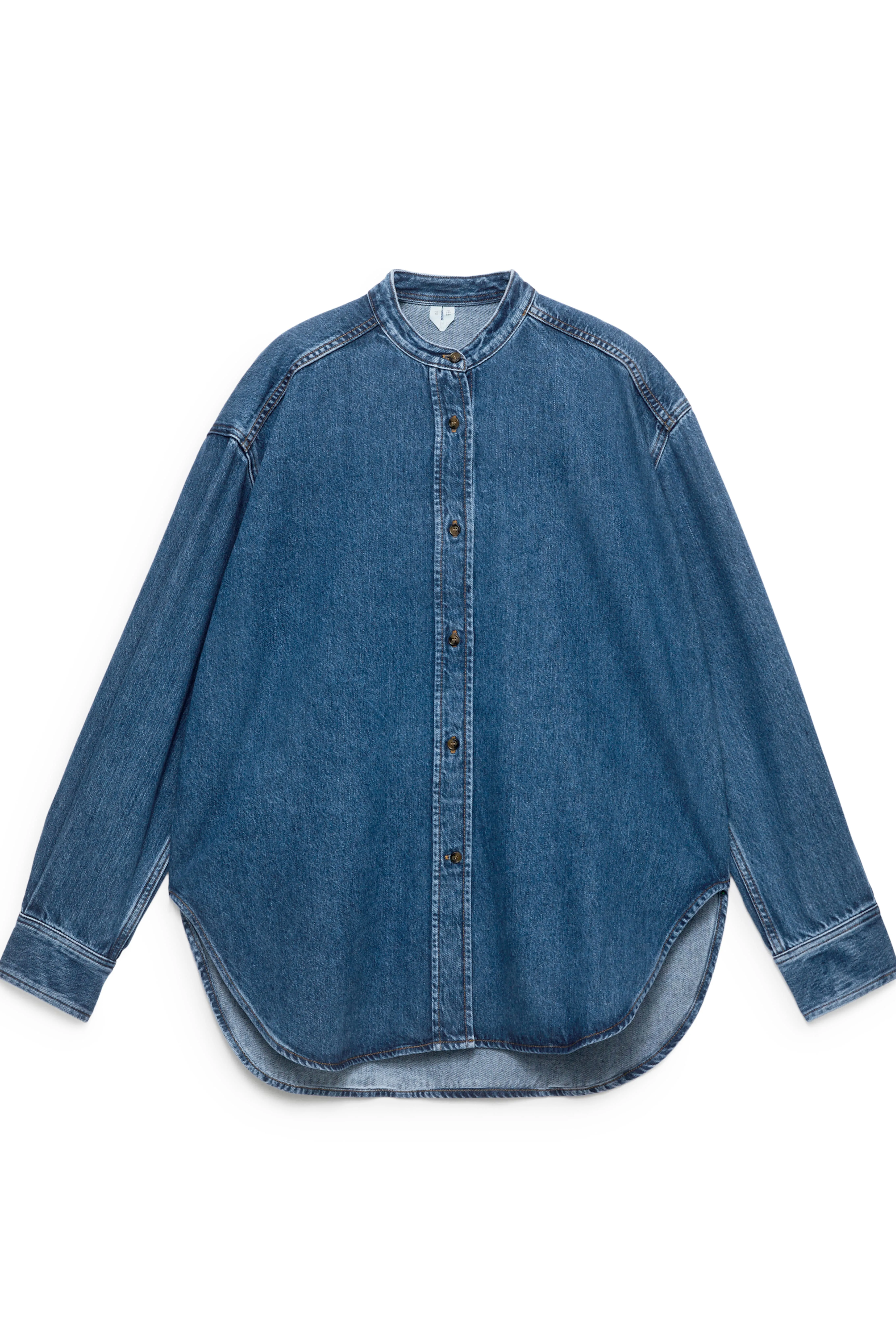 Stand-Collar Denim Shirt - Long sleeve - Regular length - Blue - Ladies | H&M GB