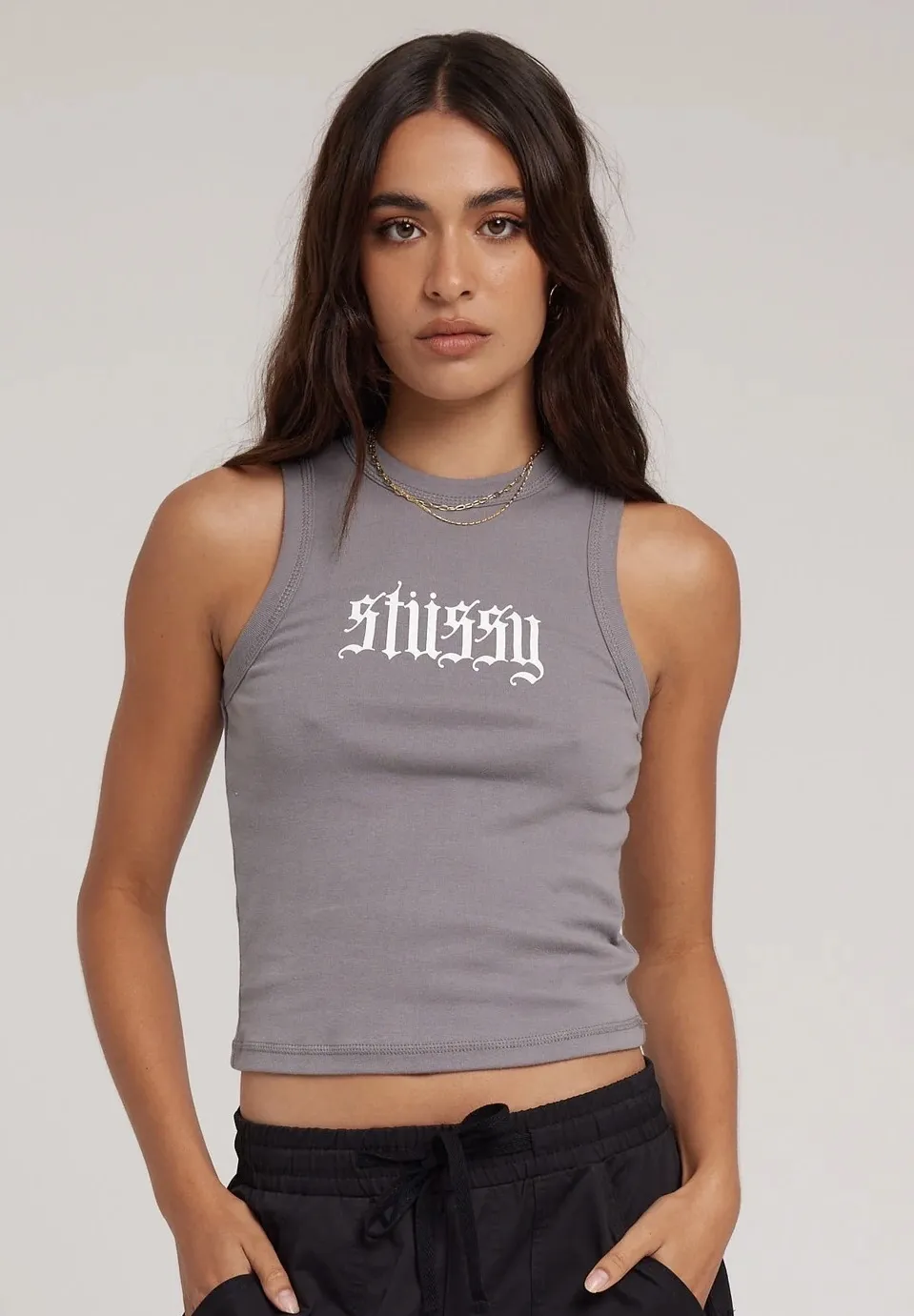 STUSSY  |Rib Street Style U-Neck Cotton High-Neck Logo