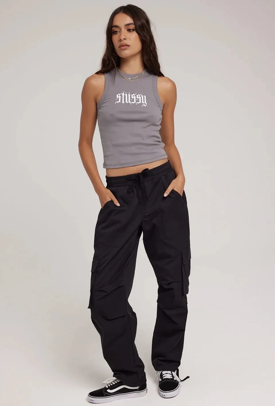 STUSSY  |Rib Street Style U-Neck Cotton High-Neck Logo