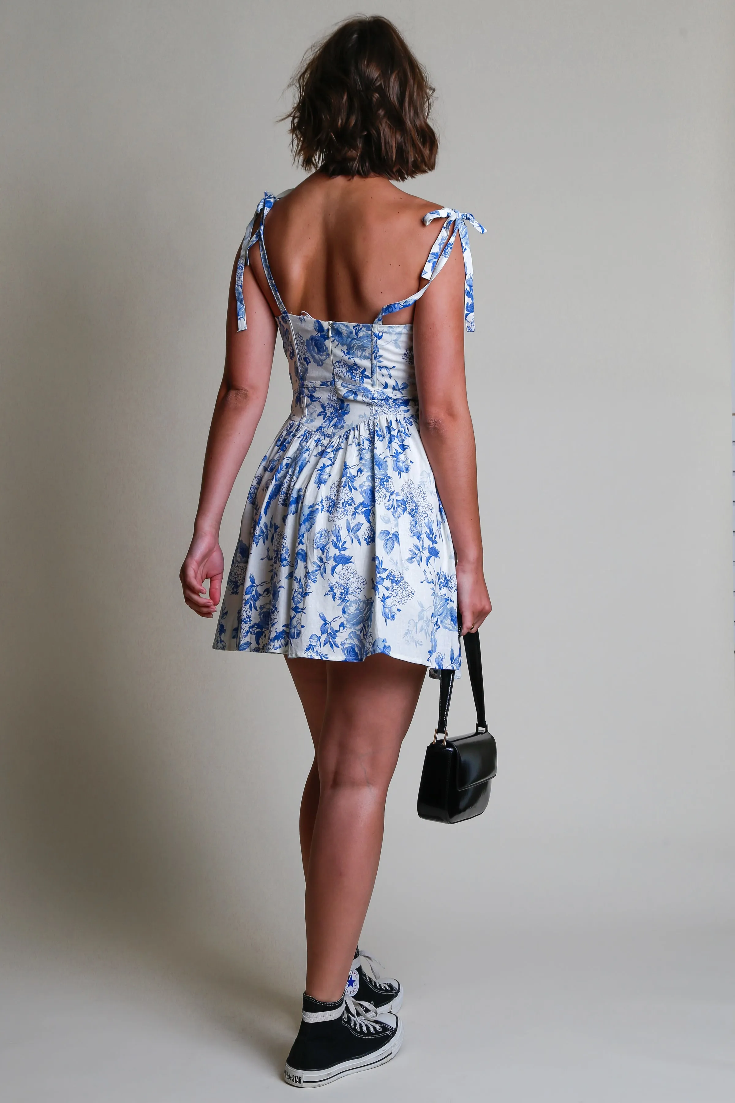 Tied Up Corset Dress - Blue + Cream