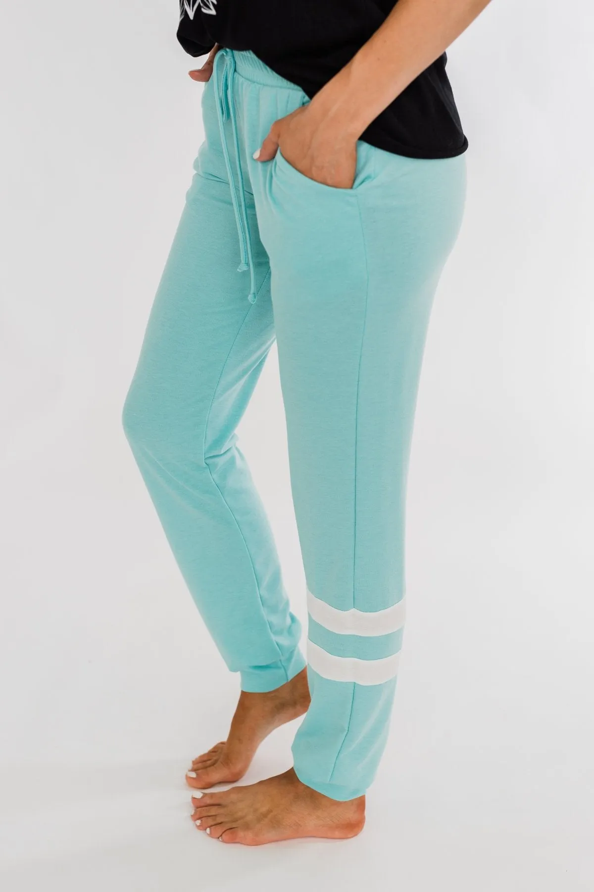 Varsity Stripe Lounge Joggers- Mint Blue