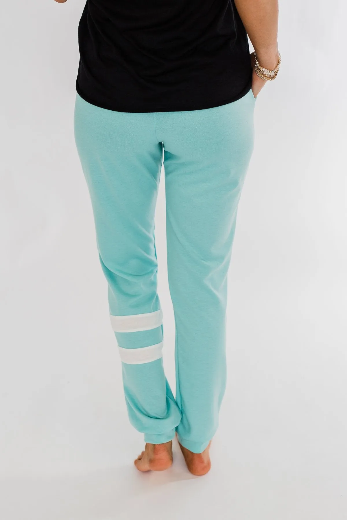 Varsity Stripe Lounge Joggers- Mint Blue