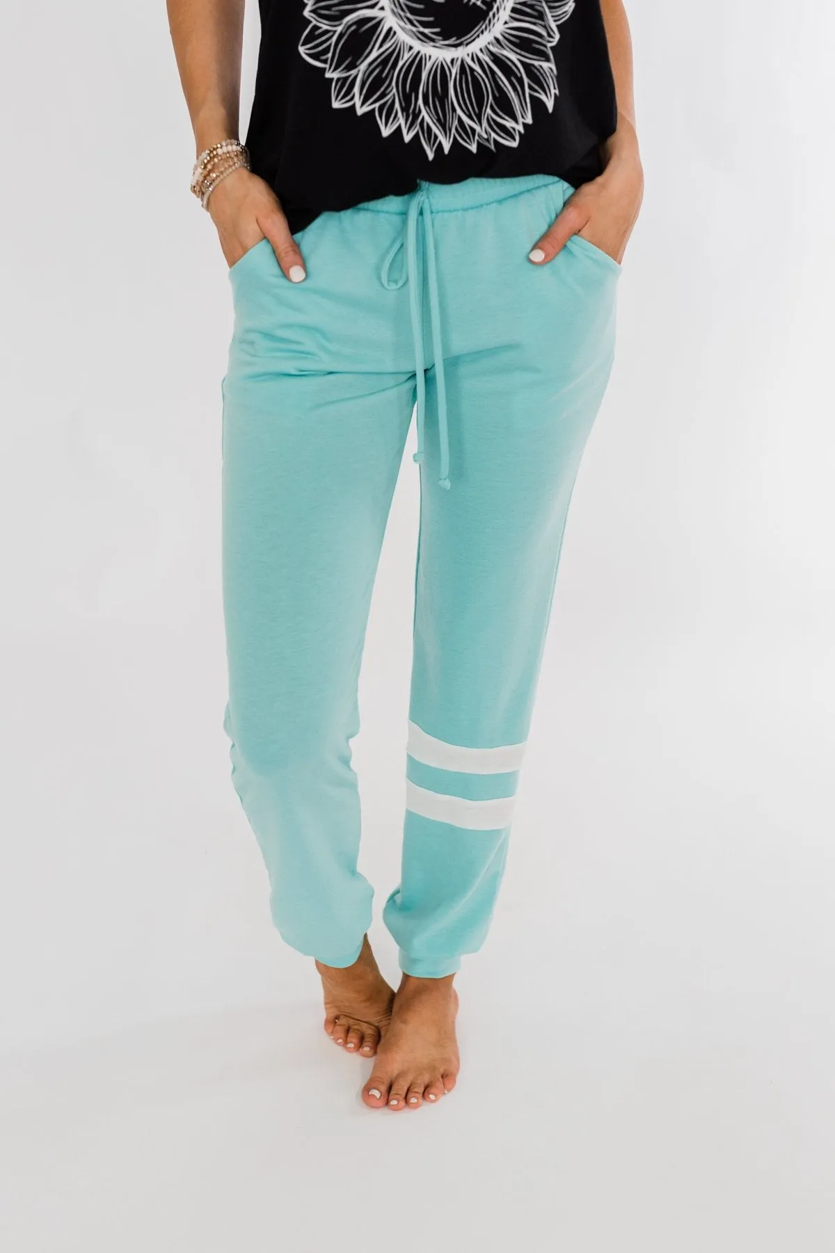 Varsity Stripe Lounge Joggers- Mint Blue