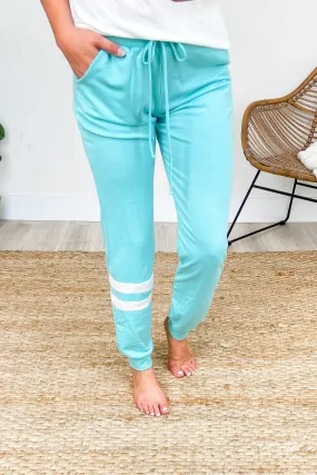 Varsity Stripe Lounge Joggers- Mint Blue