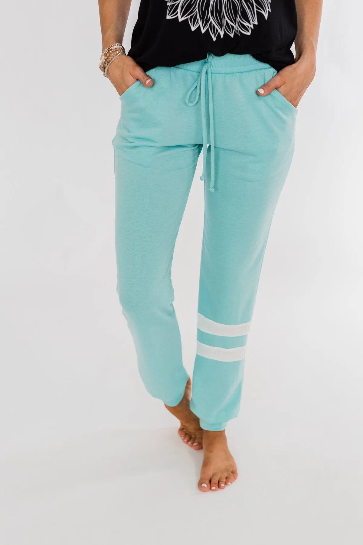 Varsity Stripe Lounge Joggers- Mint Blue