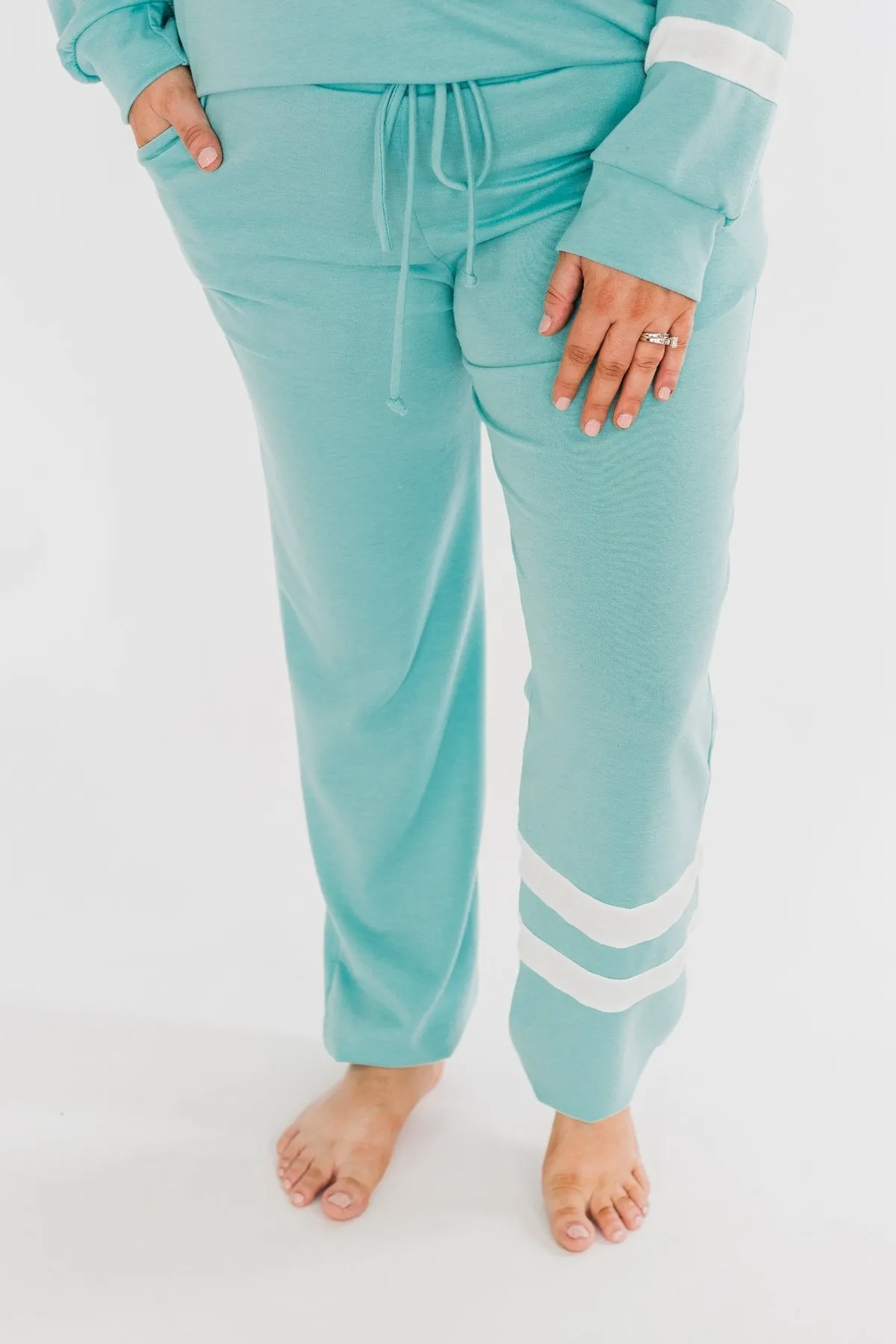 Varsity Stripe Lounge Joggers- Mint Blue