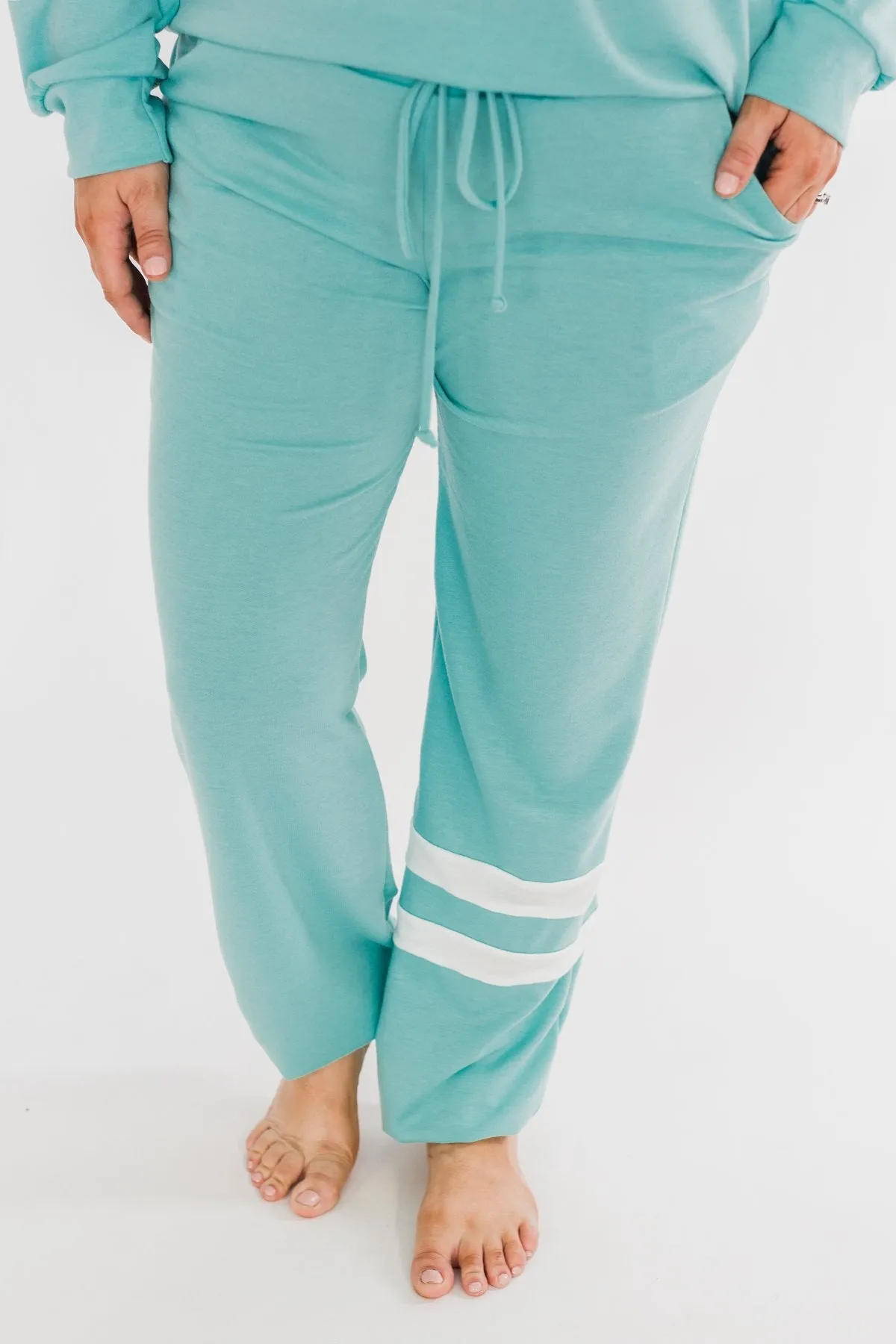 Varsity Stripe Lounge Joggers- Mint Blue