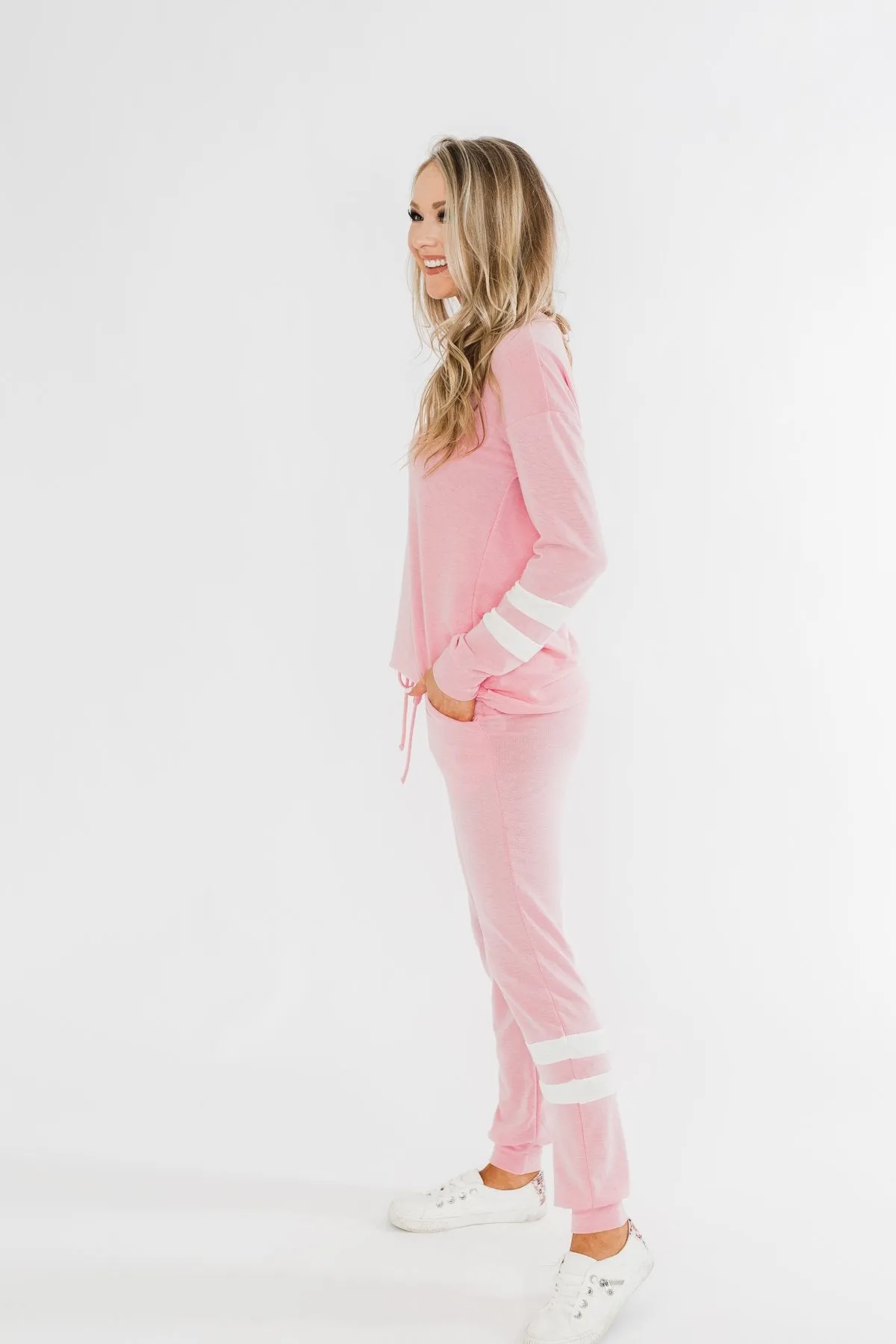 Varsity Stripe Lounge Joggers- Pink