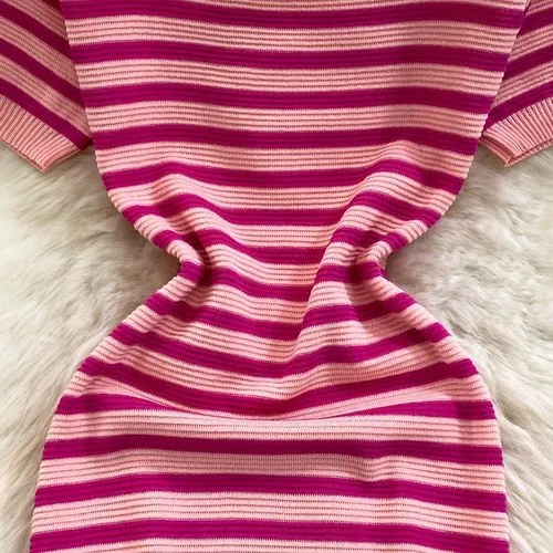 Women's Sheath Dress Casual Round Neck Short Sleeve Stripe Midi Dress Daily