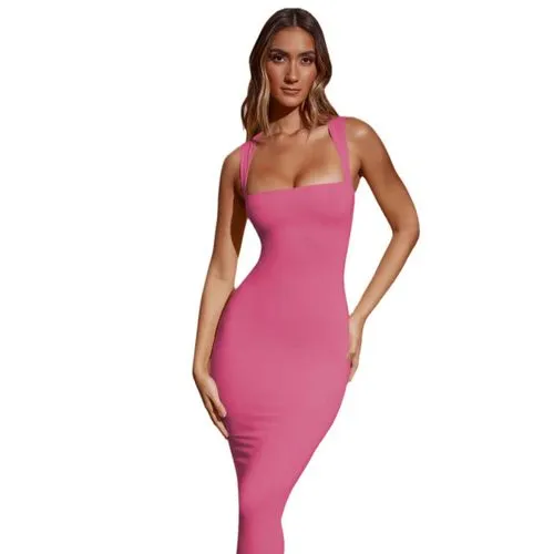 Women's Sheath Dress Strap Dress Elegant Classic Style Square Neck Sleeveless Solid Color Maxi Long Dress Daily