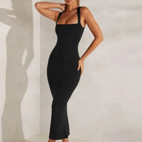 Women's Sheath Dress Strap Dress Elegant Classic Style Square Neck Sleeveless Solid Color Maxi Long Dress Daily