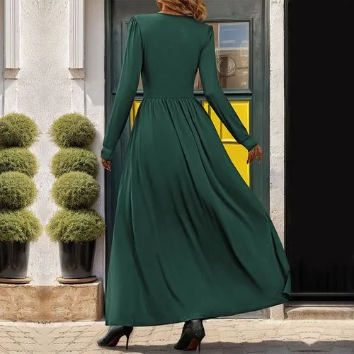 Women's Swing Dress Slit Dress Elegant Streetwear V Neck Lace Long Sleeve Solid Color Midi Dress Daily