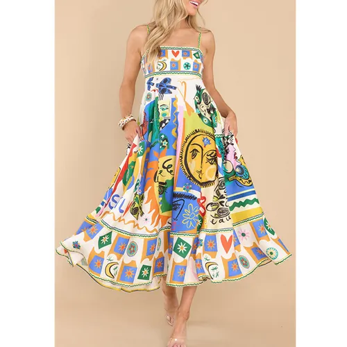 Women's Swing Dress Vacation Strap Sleeveless Graffiti Midi Dress Holiday Daily