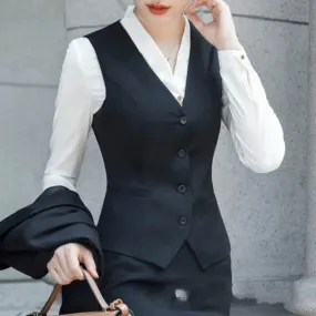 Women's Casual Fashion Formal Black Business Vest and Pants Suit Set on Clearance