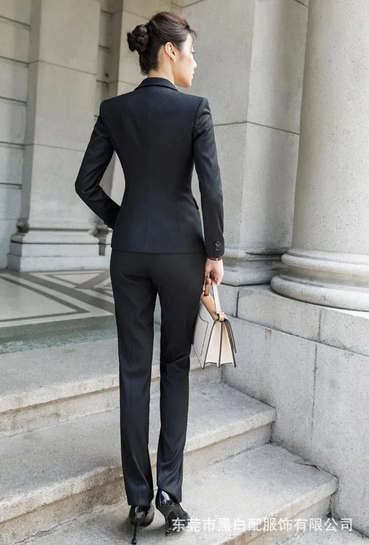 Women's Casual Fashion Formal Black Business Vest and Pants Suit Set on Clearance