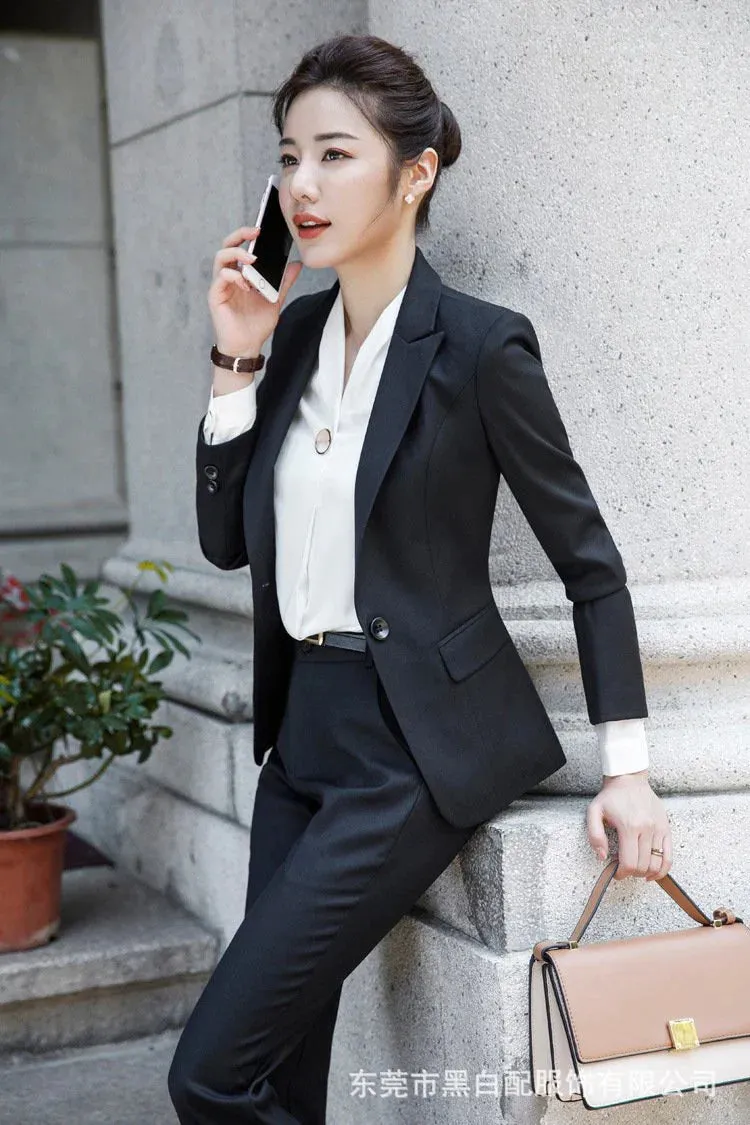 Women's Casual Fashion Formal Black Business Vest and Pants Suit Set on Clearance