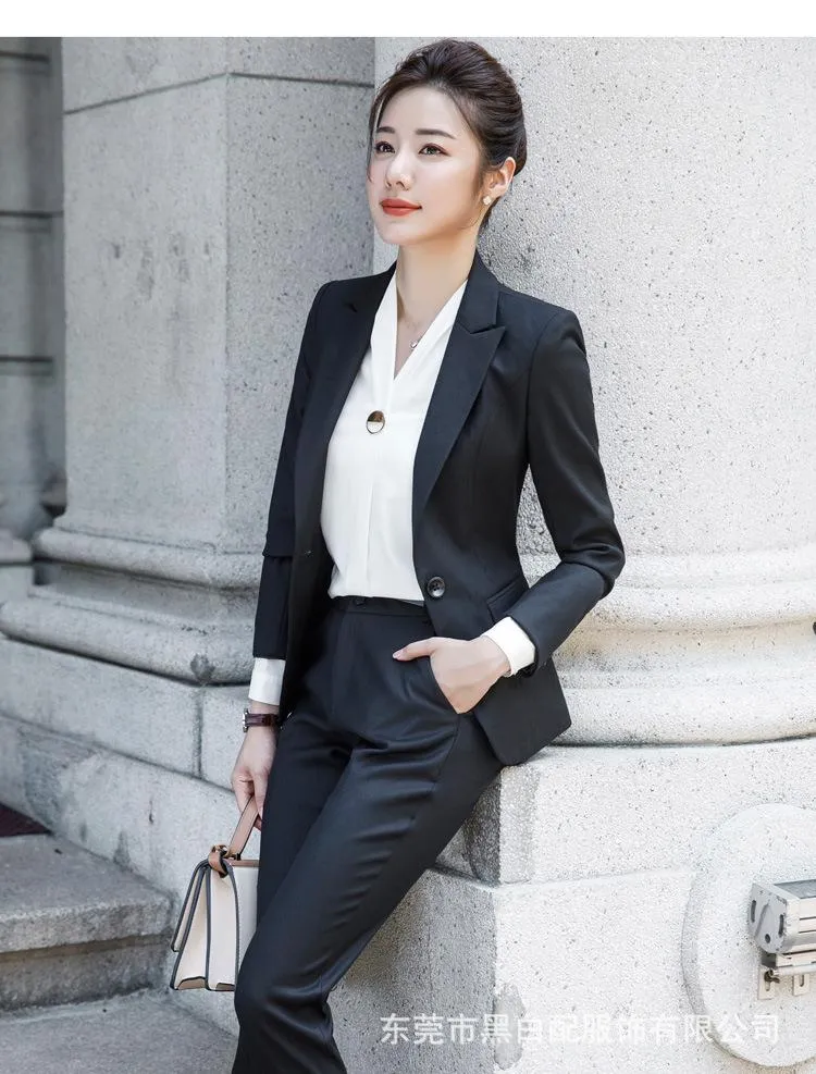 Women's Casual Fashion Formal Black Business Vest and Pants Suit Set on Clearance