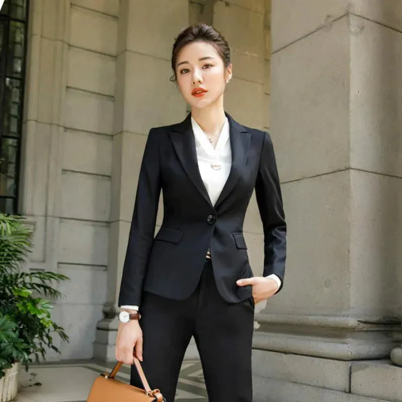 Women's Casual Fashion Formal Black Business Vest and Pants Suit Set on Clearance