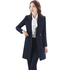 Women's Winter Formal Puff Sleeve Blazer Ankle-Length Mid Waist Pants Set