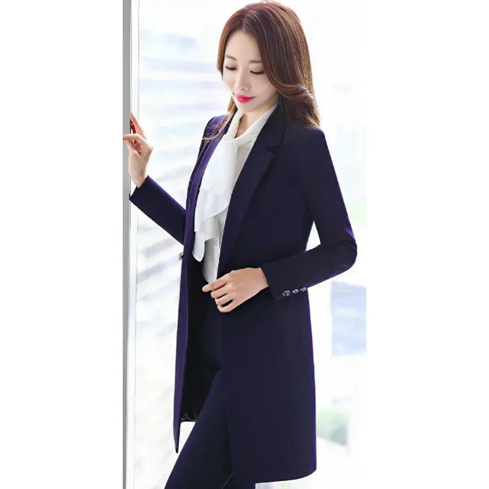 Women's Winter Formal Puff Sleeve Blazer Ankle-Length Mid Waist Pants Set