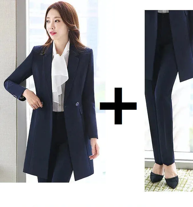 Women's Winter Formal Puff Sleeve Blazer Ankle-Length Mid Waist Pants Set