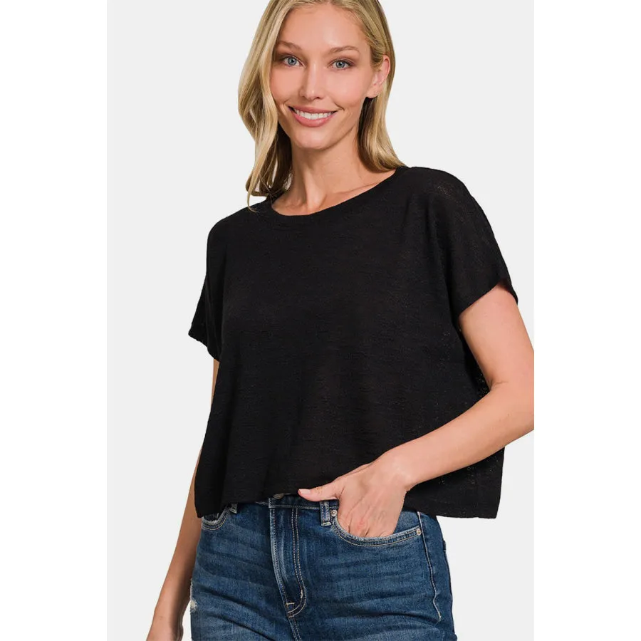 Zenana Round Neck Short Sleeve Crop T-Shirt